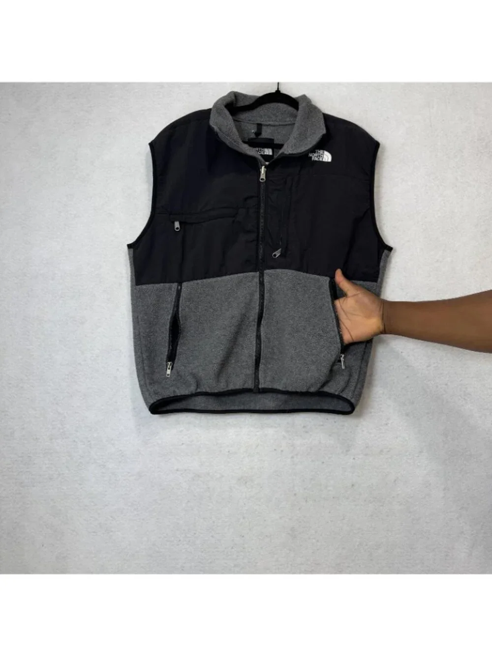 The North Face Vest Mens Large Gray Fleece Denali Full Zip Pockets Outdoor